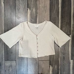 Cream Colored Knit Crop Top/Cardigan